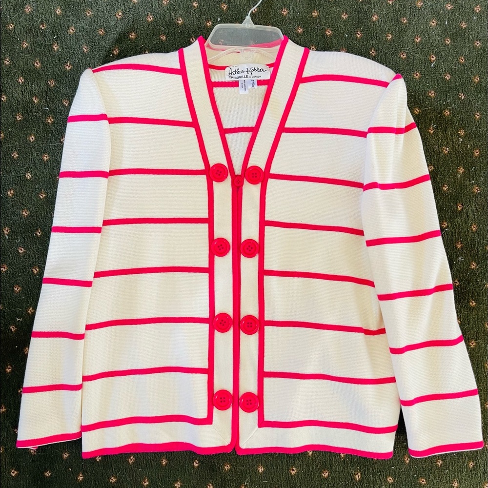 Vintage Arthur Koehler Pink and White Striped Cardigan